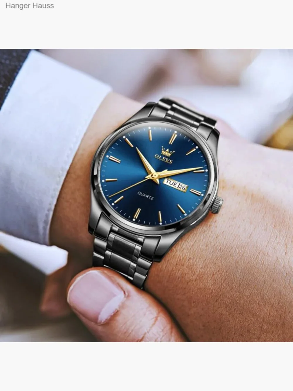 Men's Gold Stainless Steel Dress Watch with Date